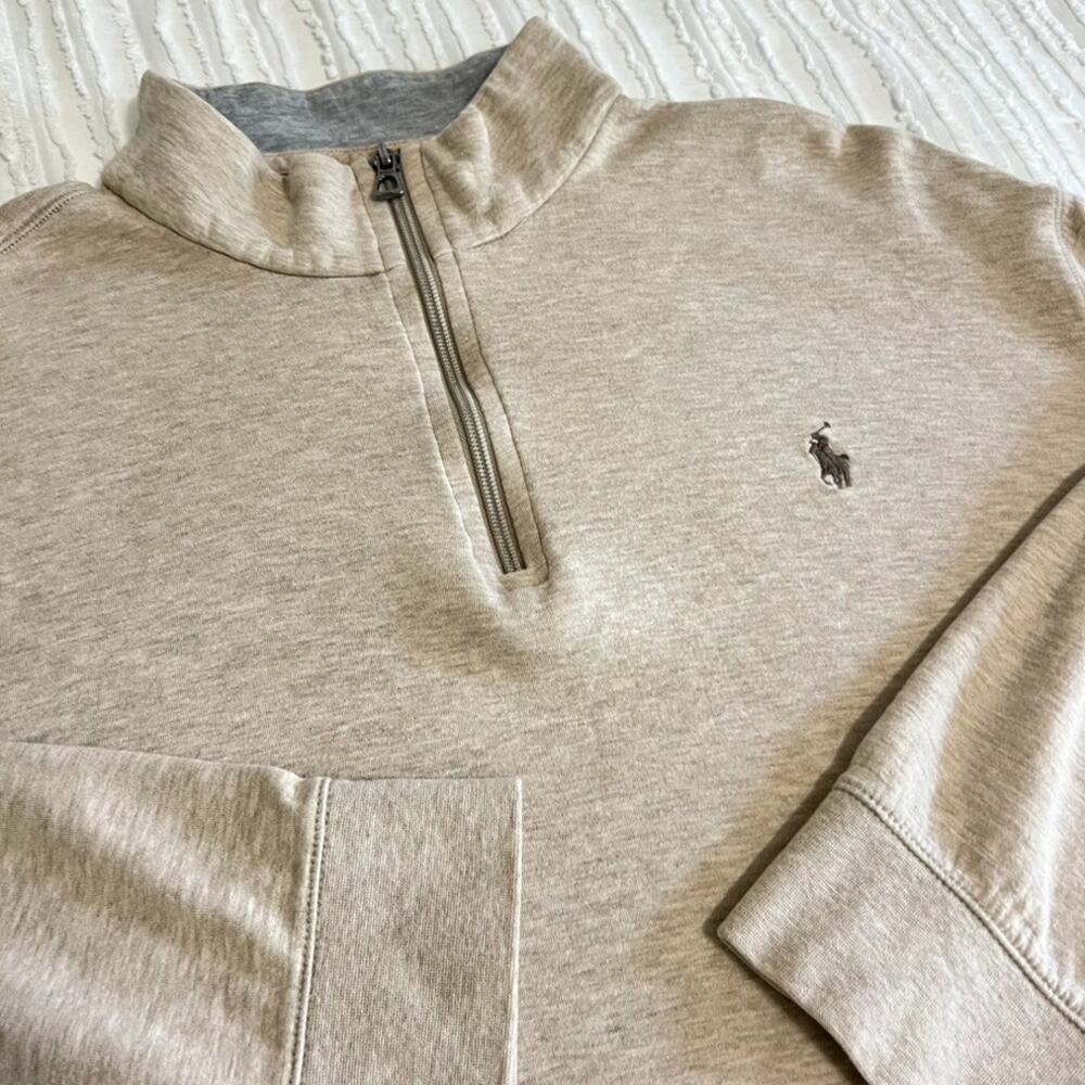 Polo Ralph Lauren XXL Quarter Zip Pullover Tan Oatmeal Cotton Pony Mock Neck Top